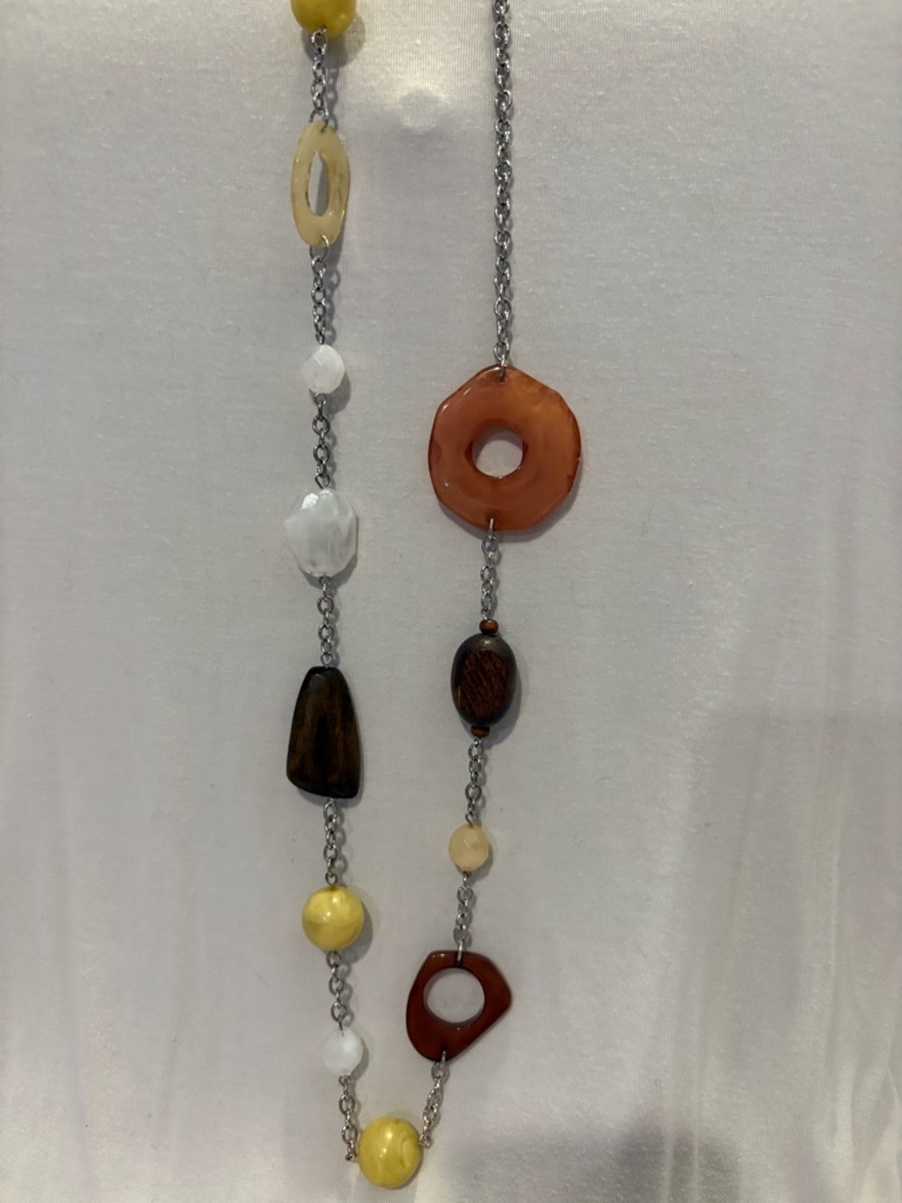 Women’s Multi-Color Beaded Long Necklace - Yellow, Brown, White, Orange